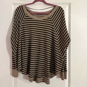 Free People We The Free Brown Striped Long Sleeve Thermal Swing Top